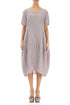 Short Sleeves Balloon Crinkled Greige Silk Dress 1