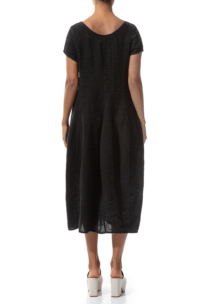 Short Sleeves Black Mélange Linen Dress 2