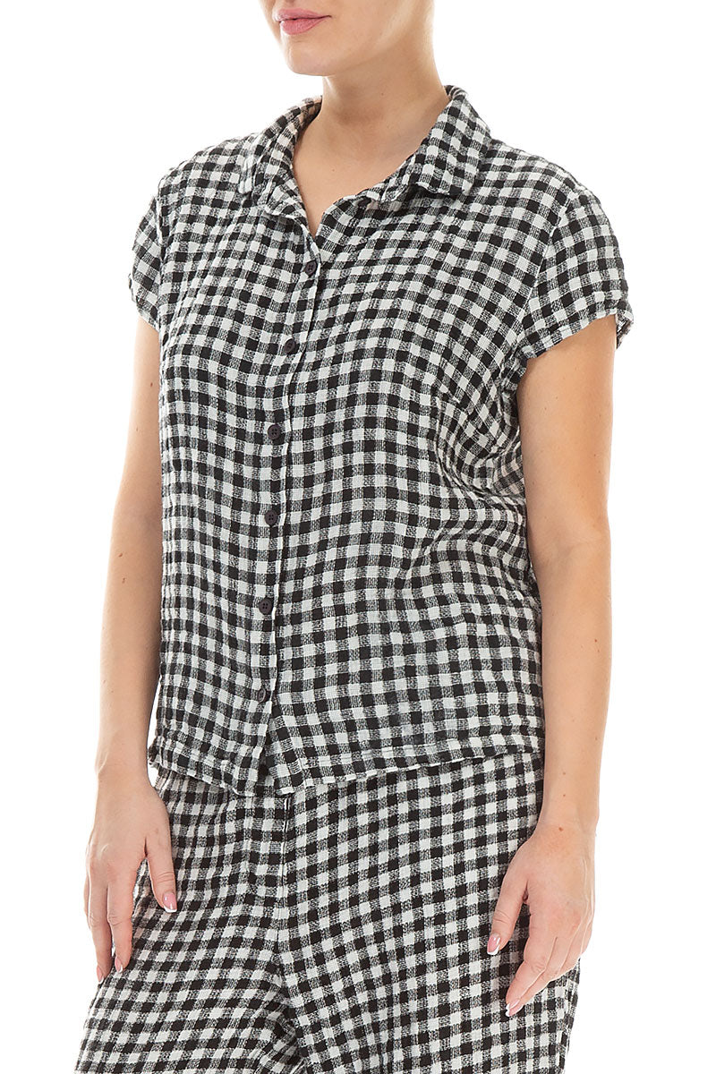 Short Sleeves Black &amp; White Check Linen Jacket 3