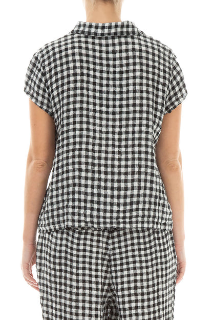 Short Sleeves Black &amp; White Check Linen Jacket 2