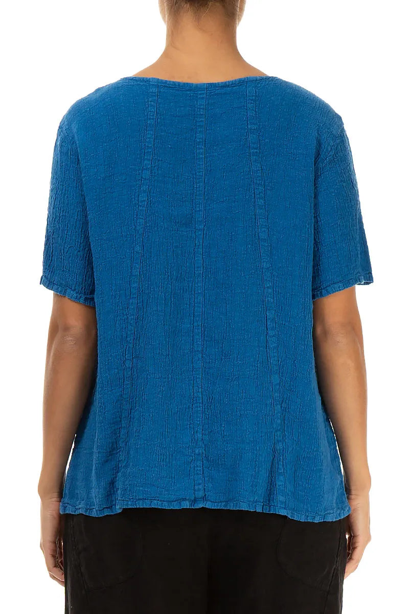 Short Sleeves Cobalt Blue Linen Viscose Blouse 2