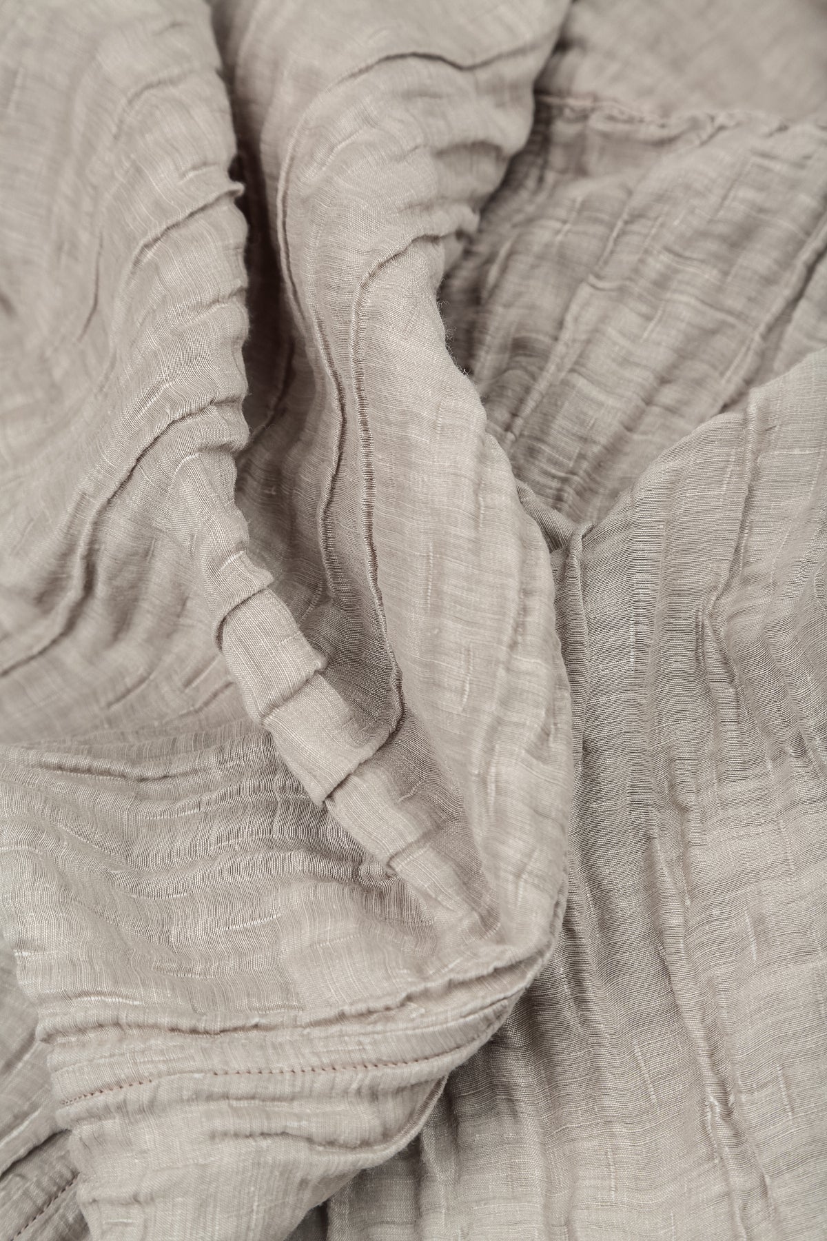 Short Sleeves Cowl Neck Beige Crinkled Silk Linen Dress 5