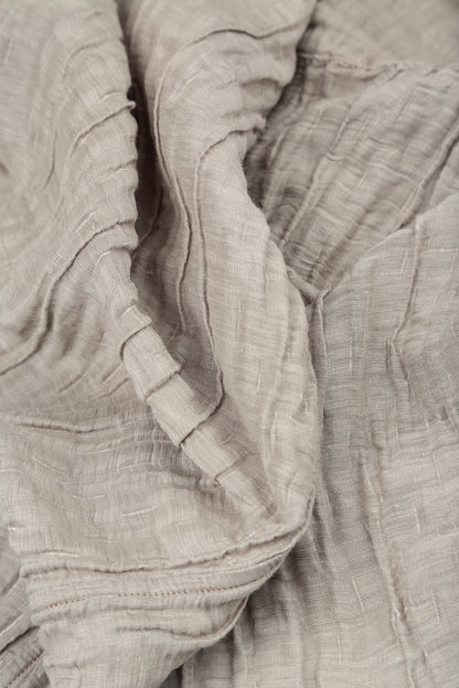 Short Sleeves Cowl Neck Beige Crinkled Silk Linen Dress 5