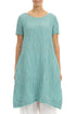 Short Sleeves Crinkled Mint Silk Linen Tunic Dress 1