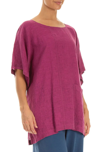 Short Sleeves Dark Orchid Linen Blouse