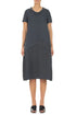 Short Sleeves Draped Collar Graphite Linen Dress 1