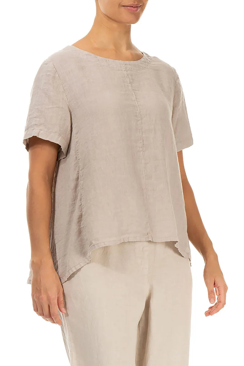 Short Sleeves Flared Beige Linen Top 3