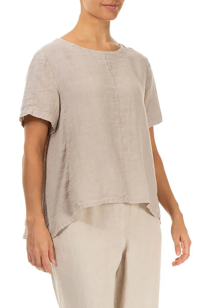 Short Sleeves Flared Beige Linen Top 3