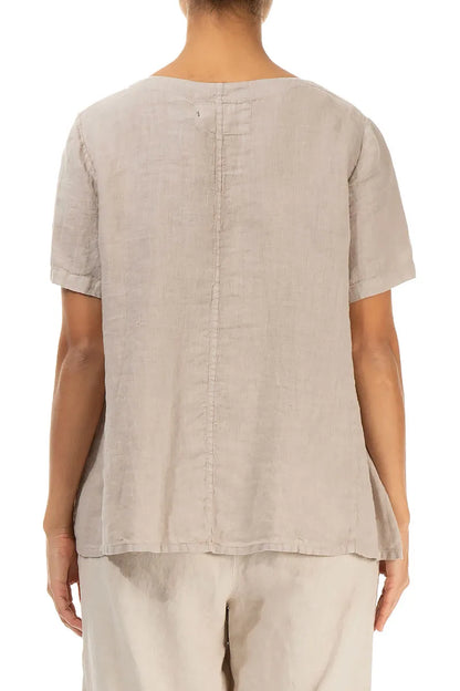 Short Sleeves Flared Beige Linen Top 2