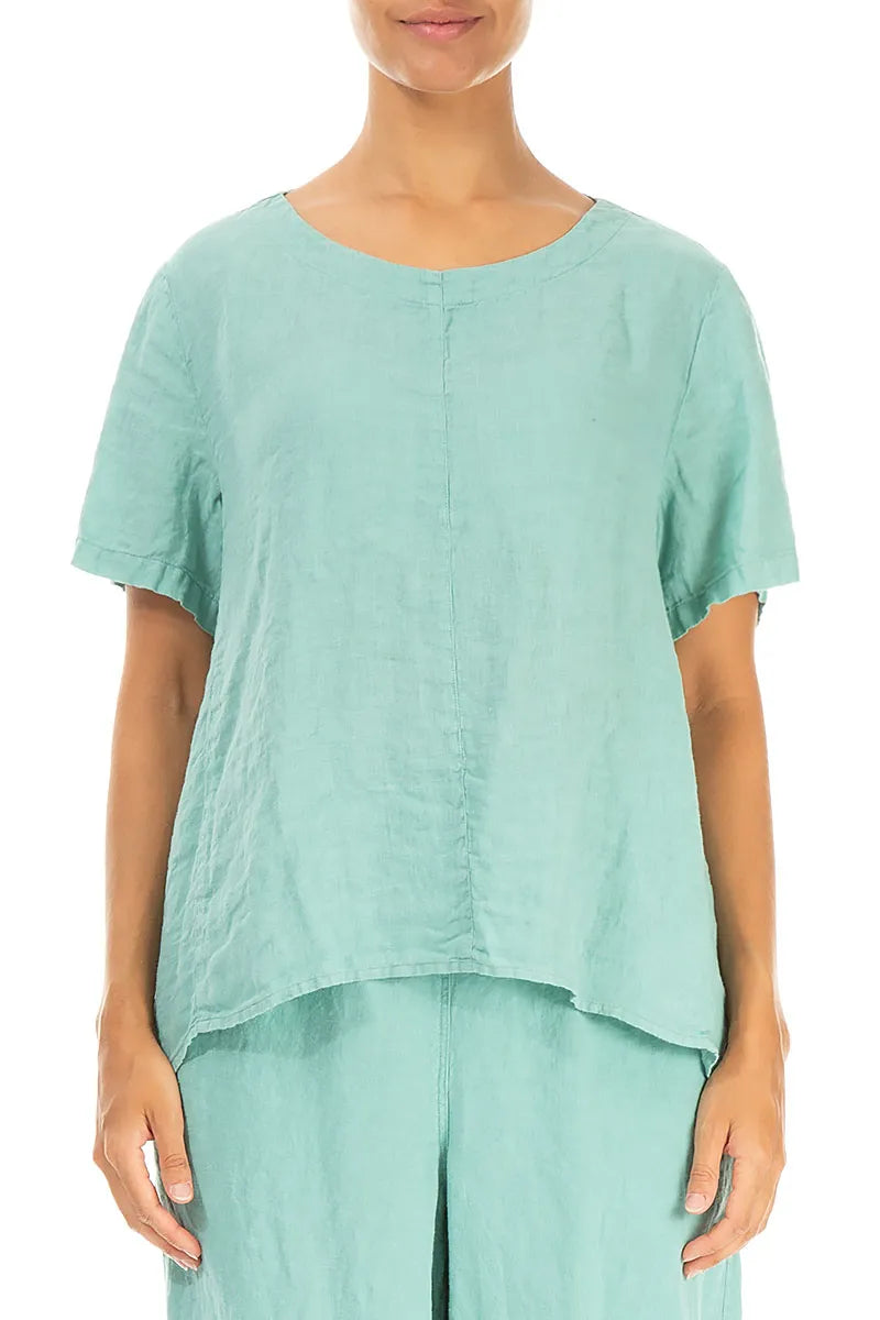 Short Sleeves Flared Mint Linen Top