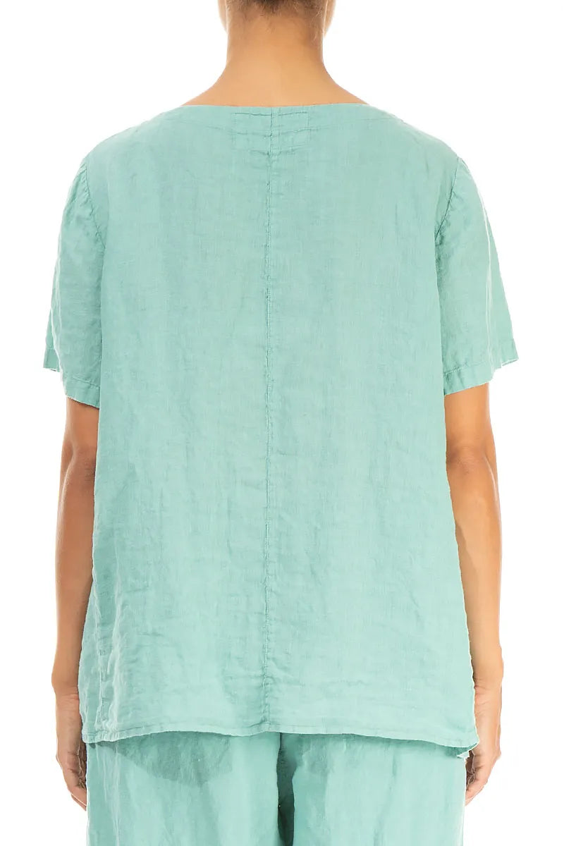 Short Sleeves Flared Mint Linen Top
