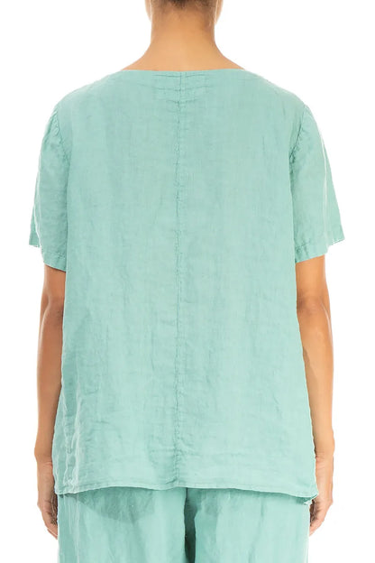 Short Sleeves Flared Mint Linen Top