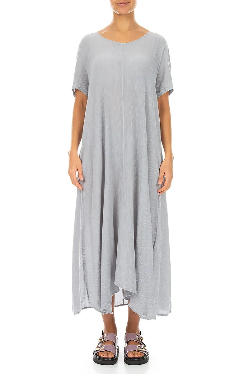 Short Sleeves Flared Silver Grey Silk Viscose Dress