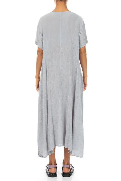 Short Sleeves Flared Silver Grey Silk Viscose Dress