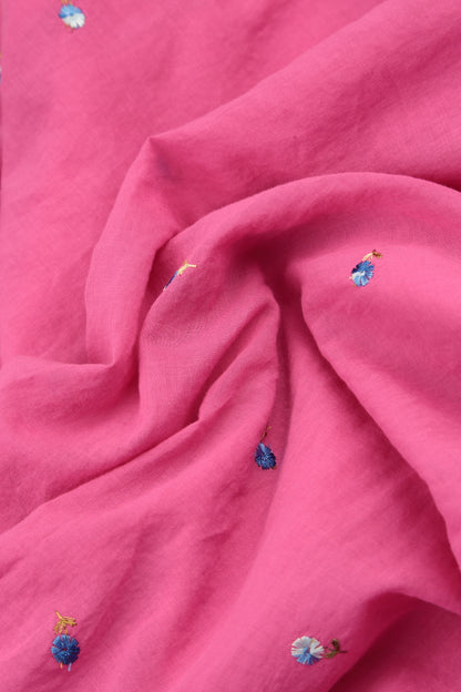 Short Sleeves Fuchsia Embroidered Petals Cotton Top 5