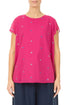 Short Sleeves Fuchsia Embroidered Petals Cotton Top 1