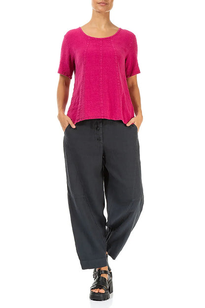 Short Sleeves Fuchsia Linen Viscose Blouse 4