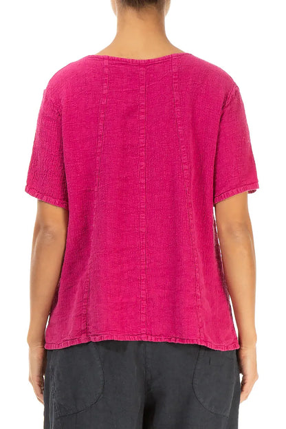 Short Sleeves Fuchsia Linen Viscose Blouse 2