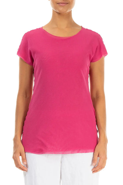 Short Sleeves Fuchsia Mesh Soft Cotton Top 1