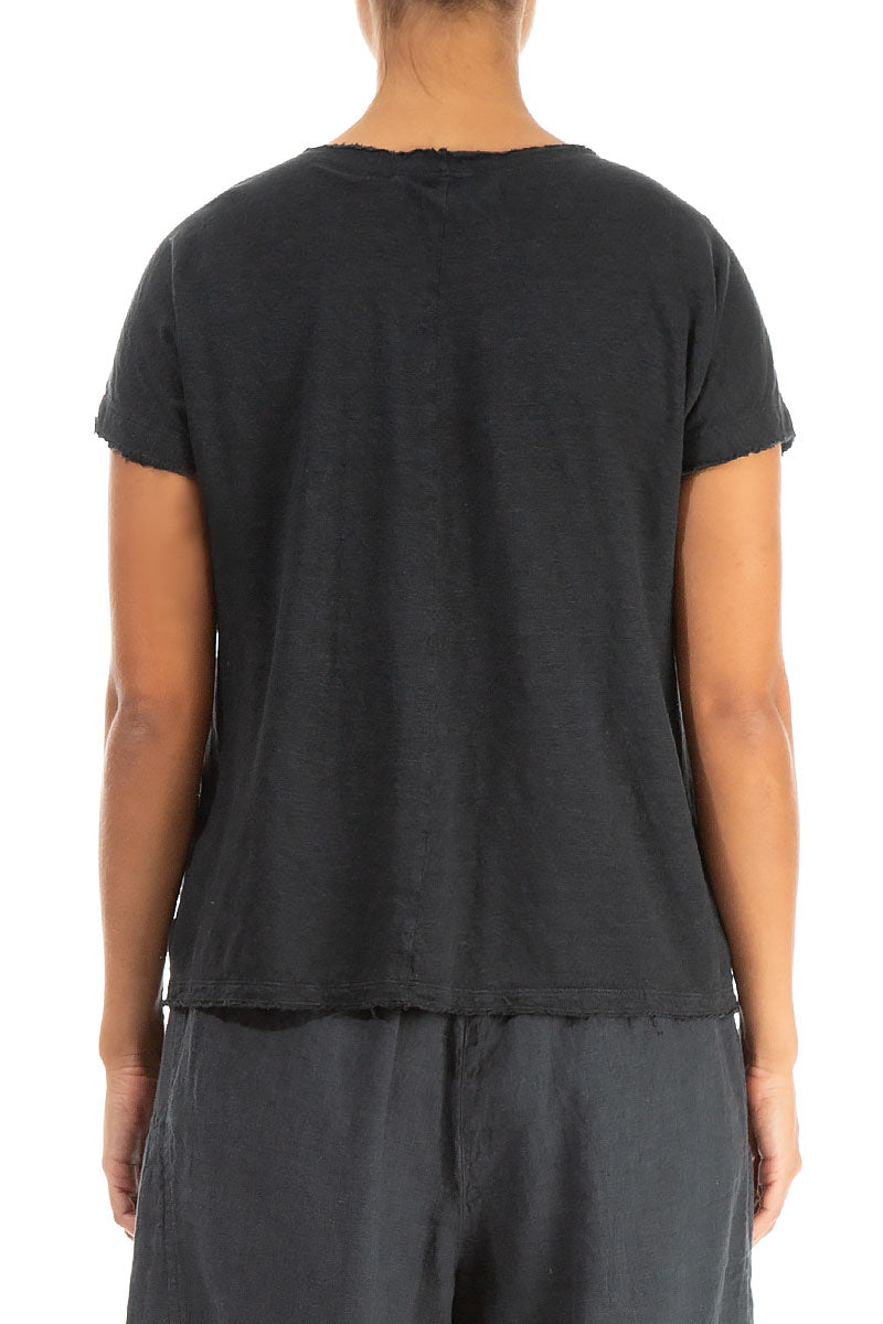 Short Sleeves Graphite Linen Jersey Top 2