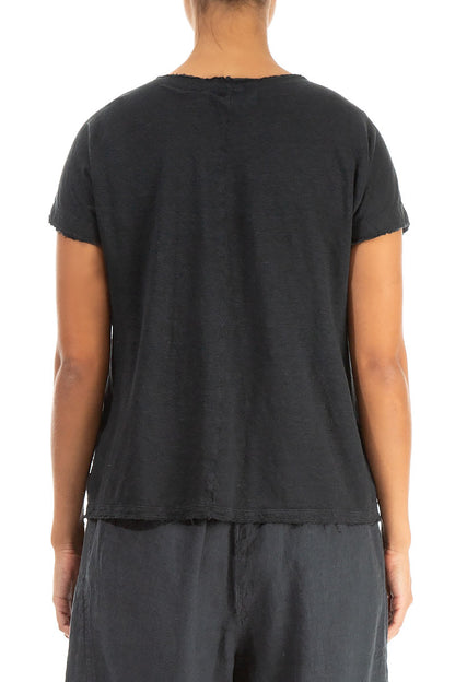 Short Sleeves Graphite Linen Jersey Top 2
