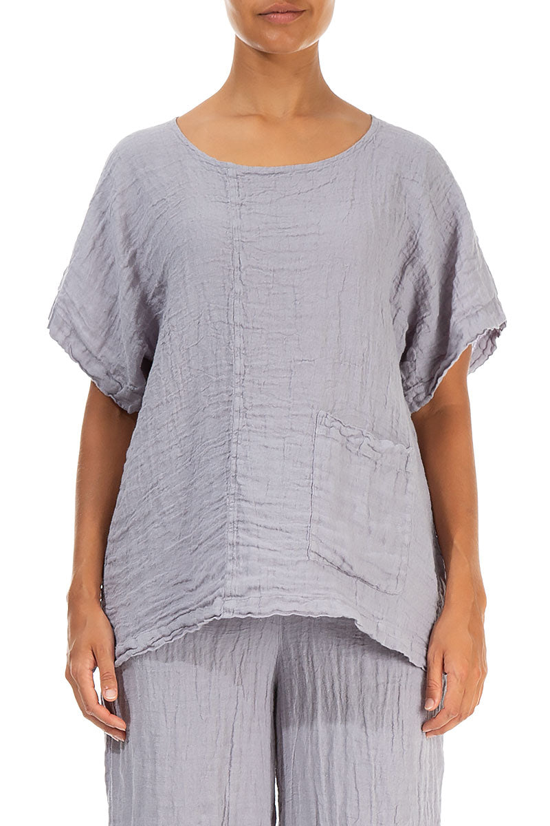 Short Sleeves Lilac Grey Crêpe Linen Blouse 1