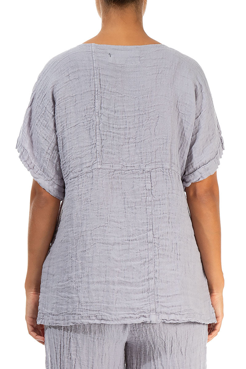 Short Sleeves Lilac Grey Crêpe Linen Blouse 2