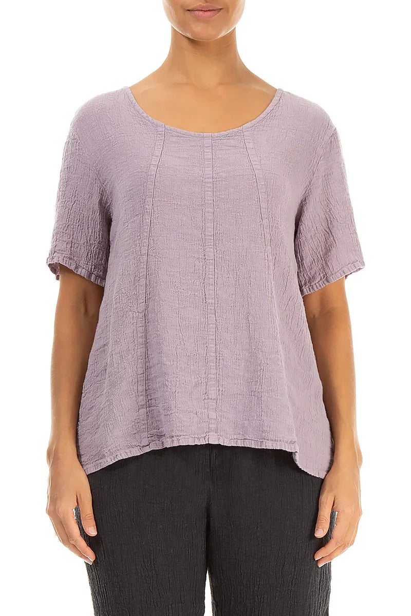 Short Sleeves Lilac Textured Linen Blouse
