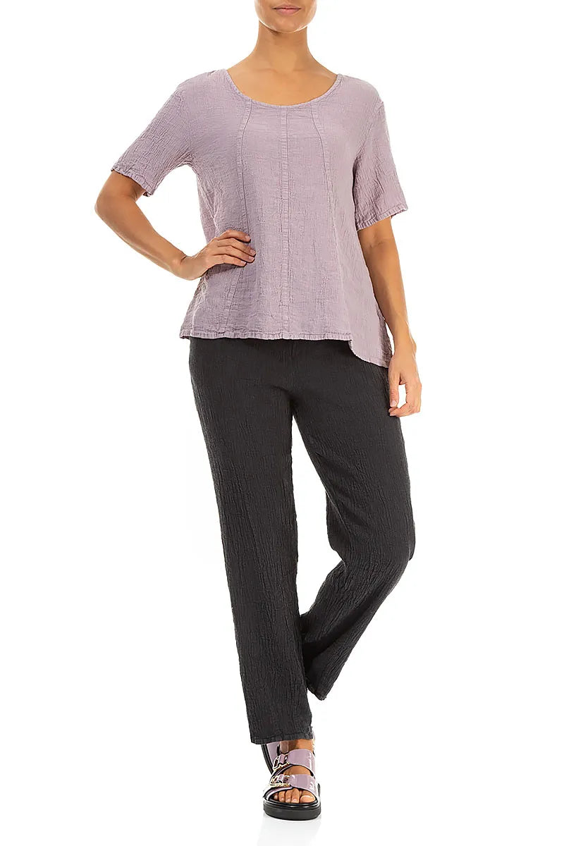 Short Sleeves Lilac Linen Viscose Blouse 5