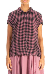 Short Sleeves Mauve Taupe Check Linen Jacket 1