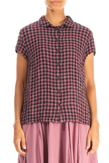 Short Sleeves Mauve Taupe Check Linen Jacket 1
