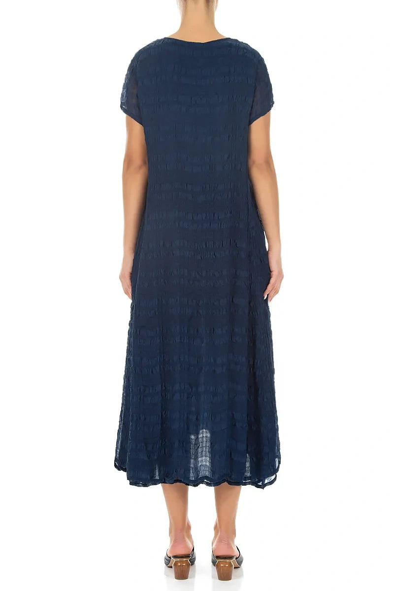 Short Sleeves Navy Light Silk Dress