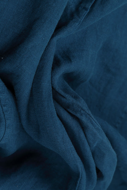 Robe longue en lin bleu marine à manches courtes