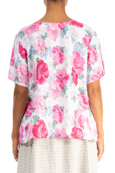Short Sleeves Peony Blossom Linen Blouse 2