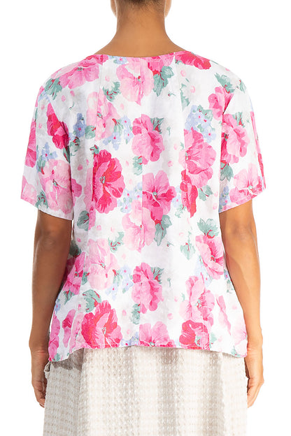 Short Sleeves Peony Blossom Linen Blouse 2