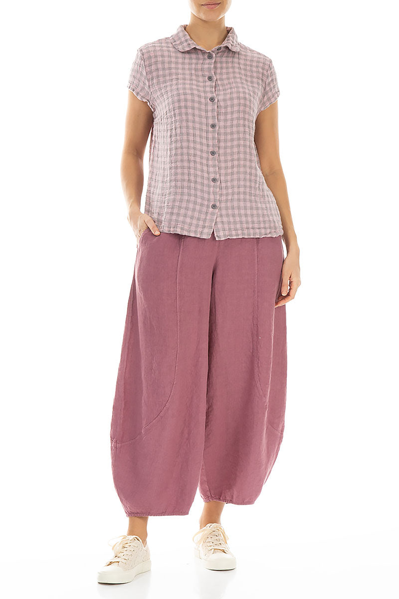 Kurzärmlige rosa karierte Leinenjacke