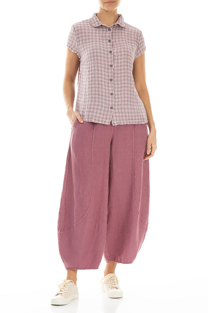 Kurzärmlige rosa karierte Leinenjacke