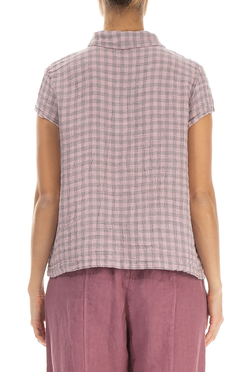 Short Sleeves Pink Check Linen Jacket