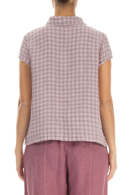 Kurzärmlige rosa karierte Leinenjacke