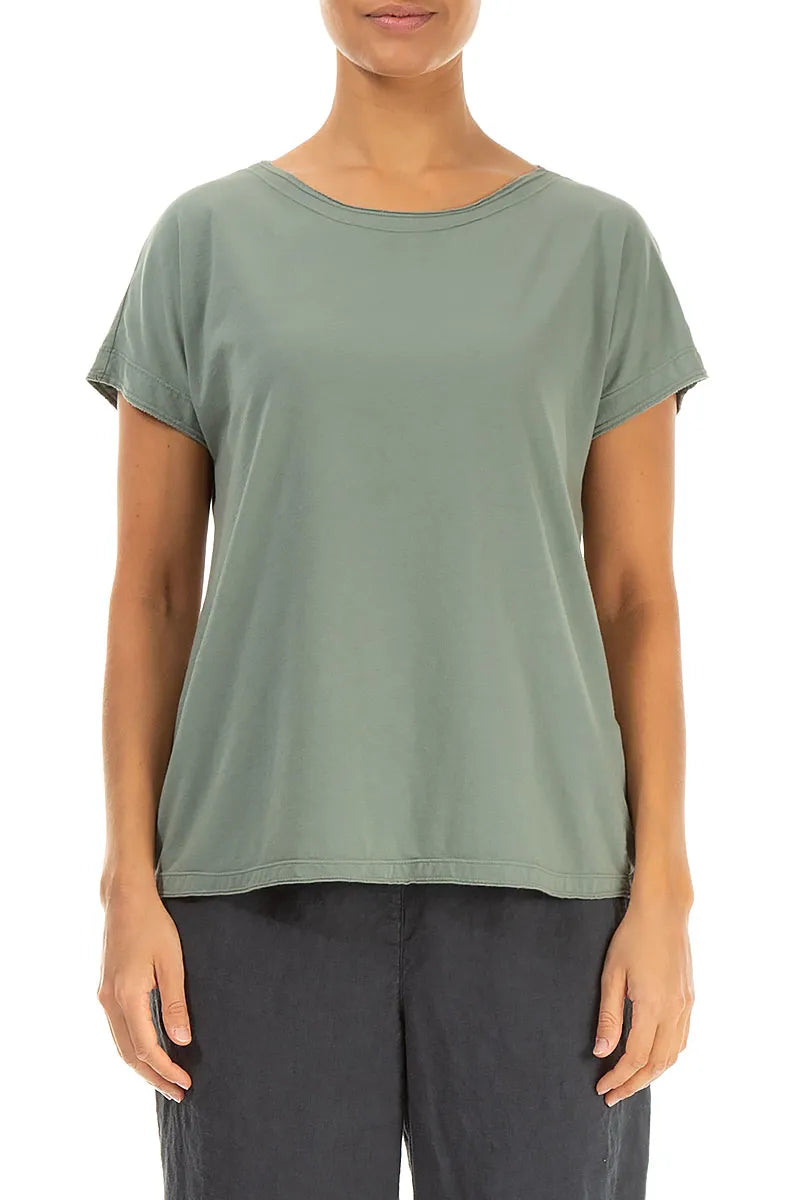 Short Sleeves Sage Cotton Top 1