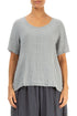 Short Sleeves Silver Grey Linen Viscose Blouse 1