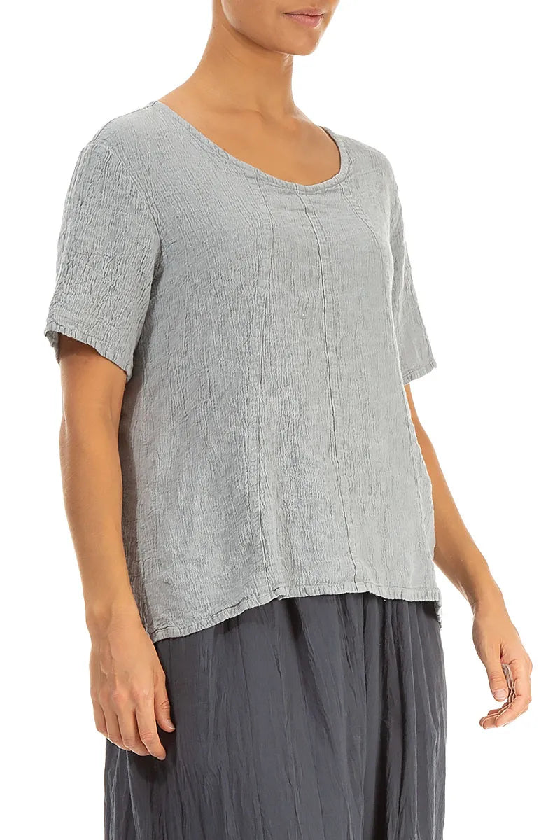 Short Sleeves Silver Grey Linen Viscose Blouse 3