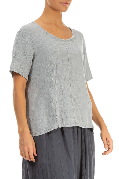 Short Sleeves Silver Grey Linen Viscose Blouse 3