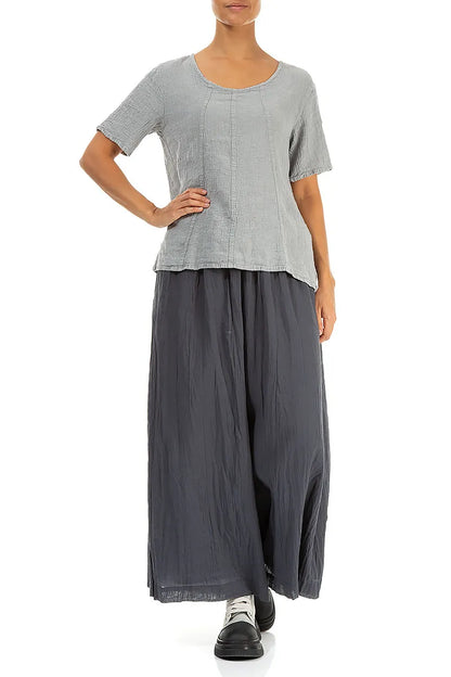 Short Sleeves Silver Grey Linen Viscose Blouse 4