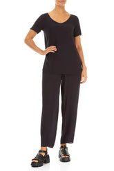 Short Sleeves V-Neck Graphite Viscose Blouse 4