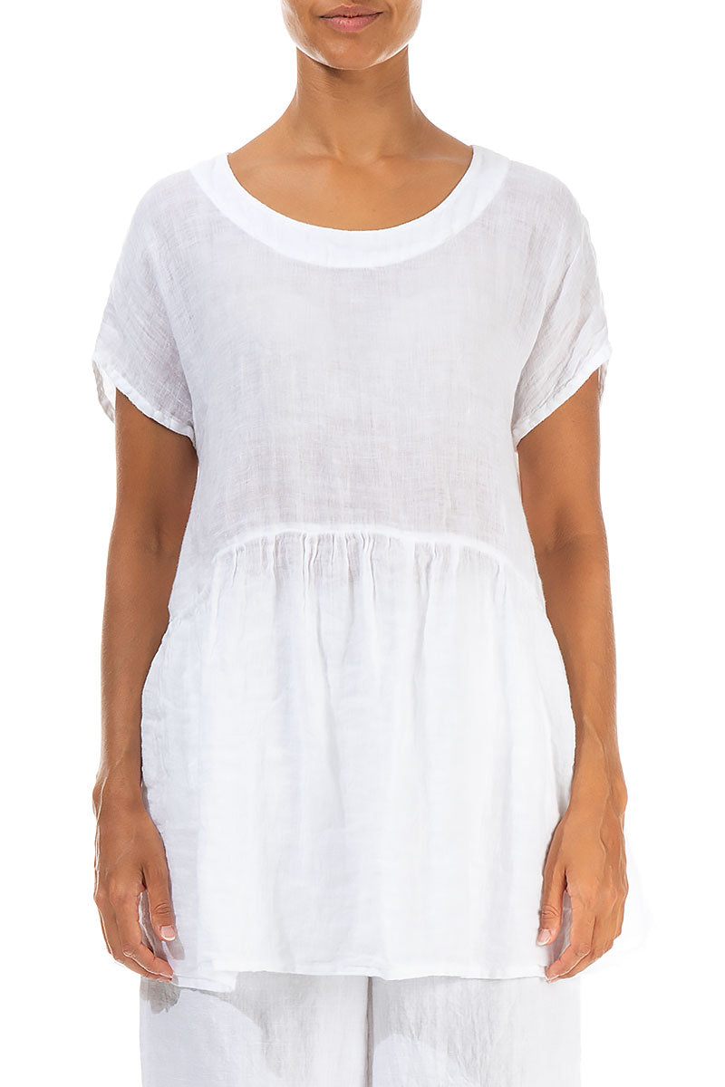 Short Sleeves White Gauze Linen Top 1
