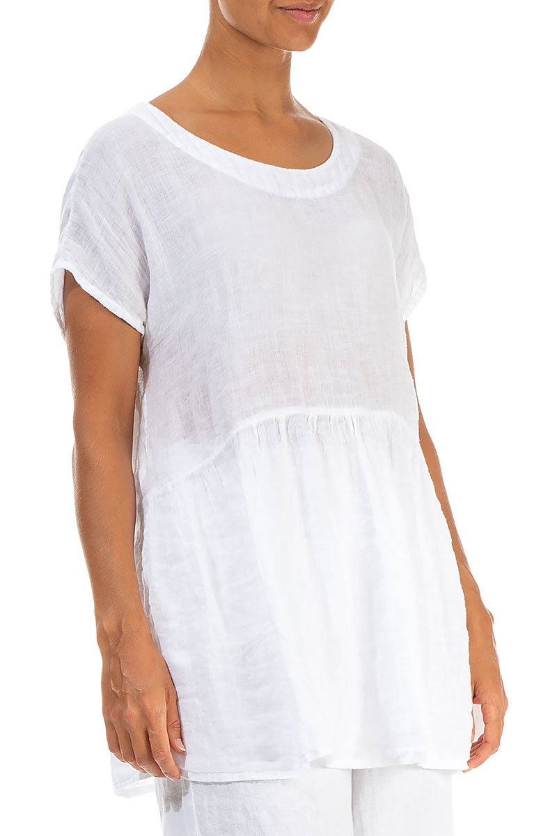 Short Sleeves White Gauze Linen Top 3