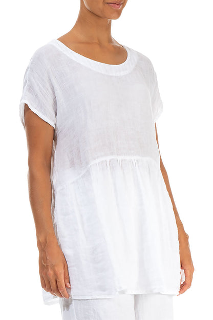 Short Sleeves White Gauze Linen Top 3