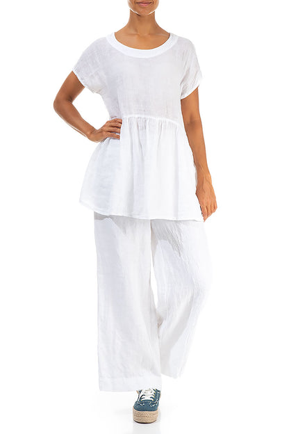 Short Sleeves White Gauze Linen Top 4