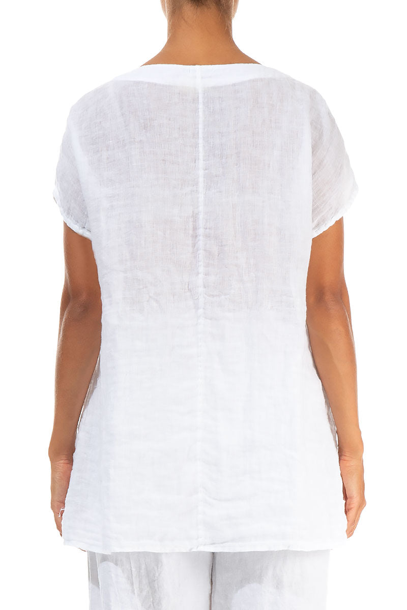 Short Sleeves White Gauze Linen Top 2